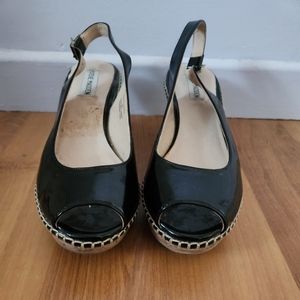 Black patent cork look wedge